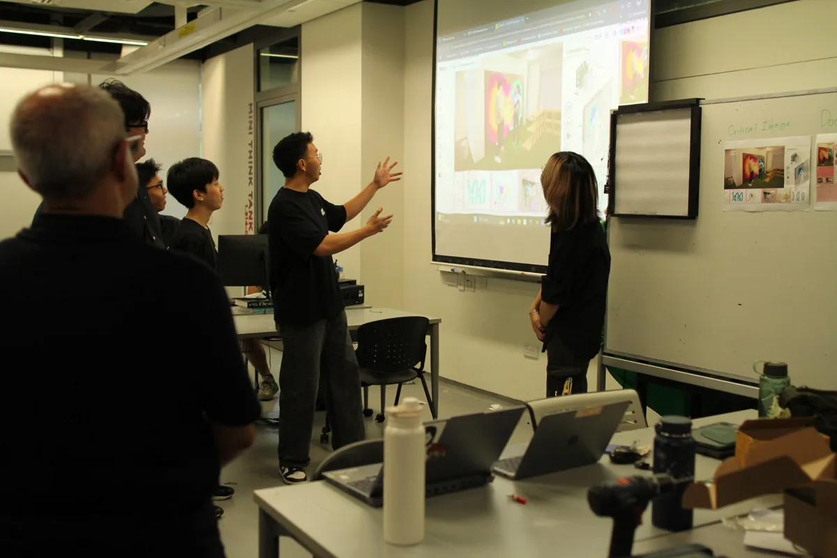 Aura Wall: presenting the LED installation concept, with the silhouette and mood renders on the projector